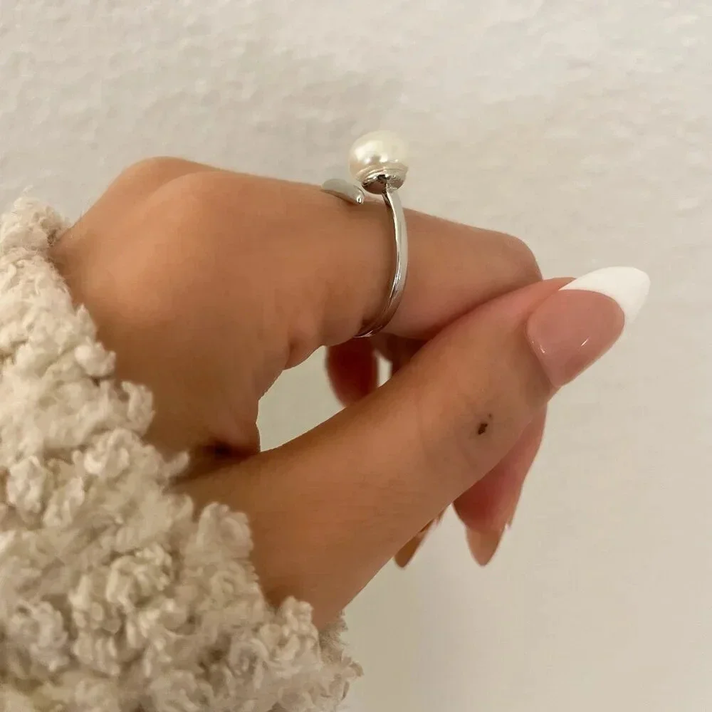 925 Sterling Silver Bar Ring Pearl Ring Pearl Bar Ring Minimalist Dainty Ring - Picture 5 of 8